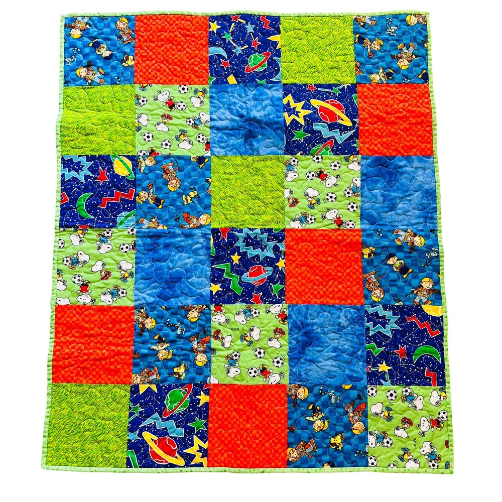 Handmade Patchwork Baby Quilt Snoopy Bob‎ Builder Dinosaur Space Blanket Novelty